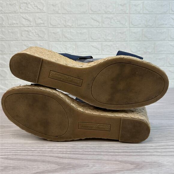 Tommy Bahama Slingback Espadrille Wedge Sandal Sz 9.5 Navy Slip On Elastic Strap - Picture 6 of 11